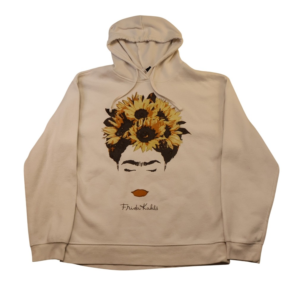Frida Kahlo Women L Hoodie Cream Sunflower Graphic Art Sweatshirt JT23038